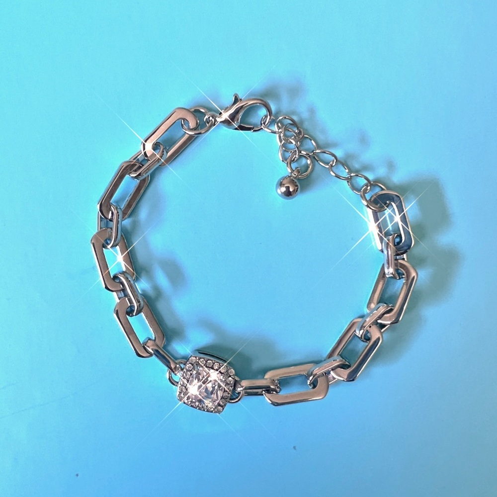 Stainless Steel Silver Square Charm Bracelet Jewelry